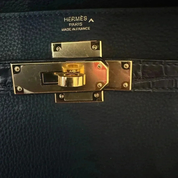 Hermes Togo matte porous crocodile Kelly retourne touch black 28. Full set - Picture 5 of 6